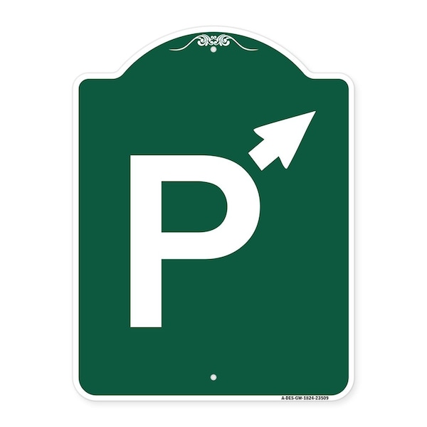 Signmission PWith Up Arrow Pointing Right, Green & White Aluminum Architectural Sign, 18" x 24", GW-1824-23509 A-DES-GW-1824-23509 - main
